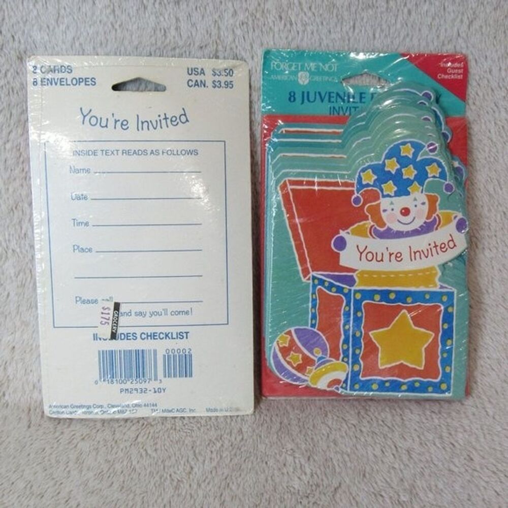 Kids Birthday Party Invitations Jack in the Box Forget Me Not Children NOS VTG